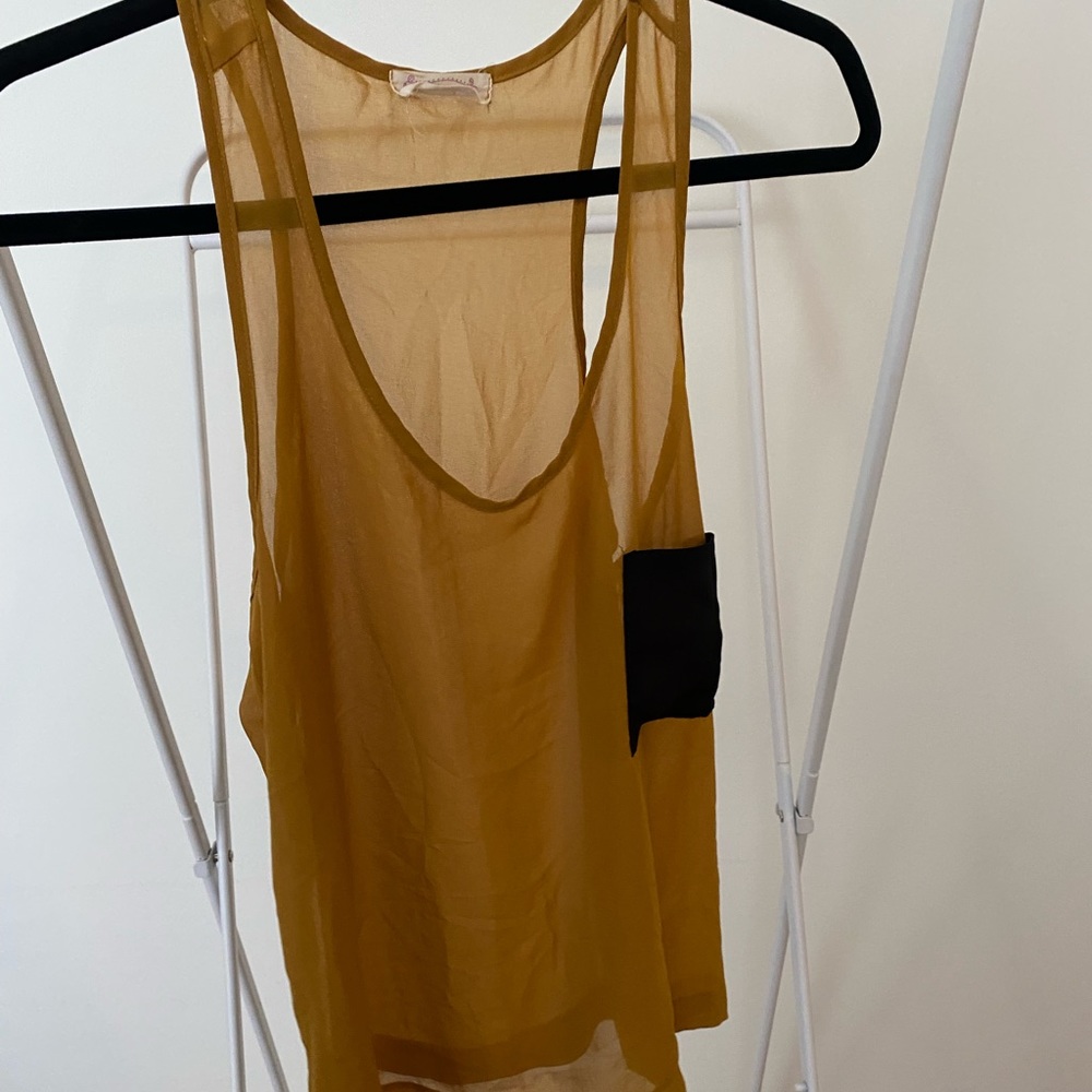 Audrey 3+1 Sheer Yellow Top with Black Pocket Size Small